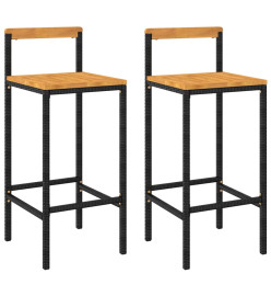 Tabourets de bar 2 pcs noir résine tressée et bois d'acacia