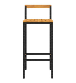 Tabourets de bar 2 pcs noir résine tressée et bois d'acacia