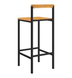 Tabourets de bar 2 pcs noir résine tressée et bois d'acacia