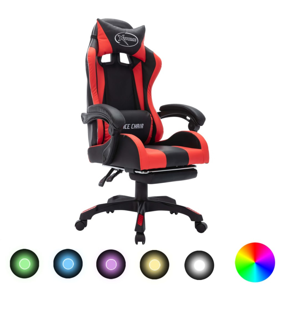 Fauteuil de jeux vidéo avec LED RVB Rouge et noir Similicuir