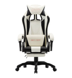 Fauteuil de jeux vidéo et repose-pied Noir et blanc Similicuir