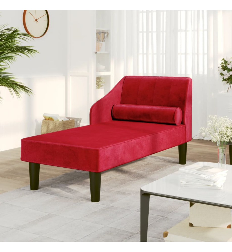 Chaise longue avec traversin rouge bordeaux velours