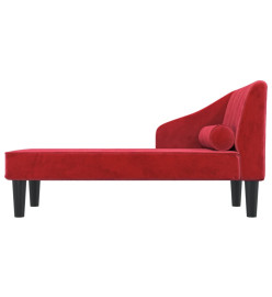 Chaise longue avec traversin rouge bordeaux velours