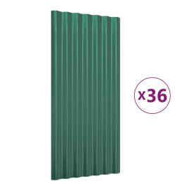 Panneaux de toiture 36 pcs Acier enduit de poudre Vert 80x36 cm