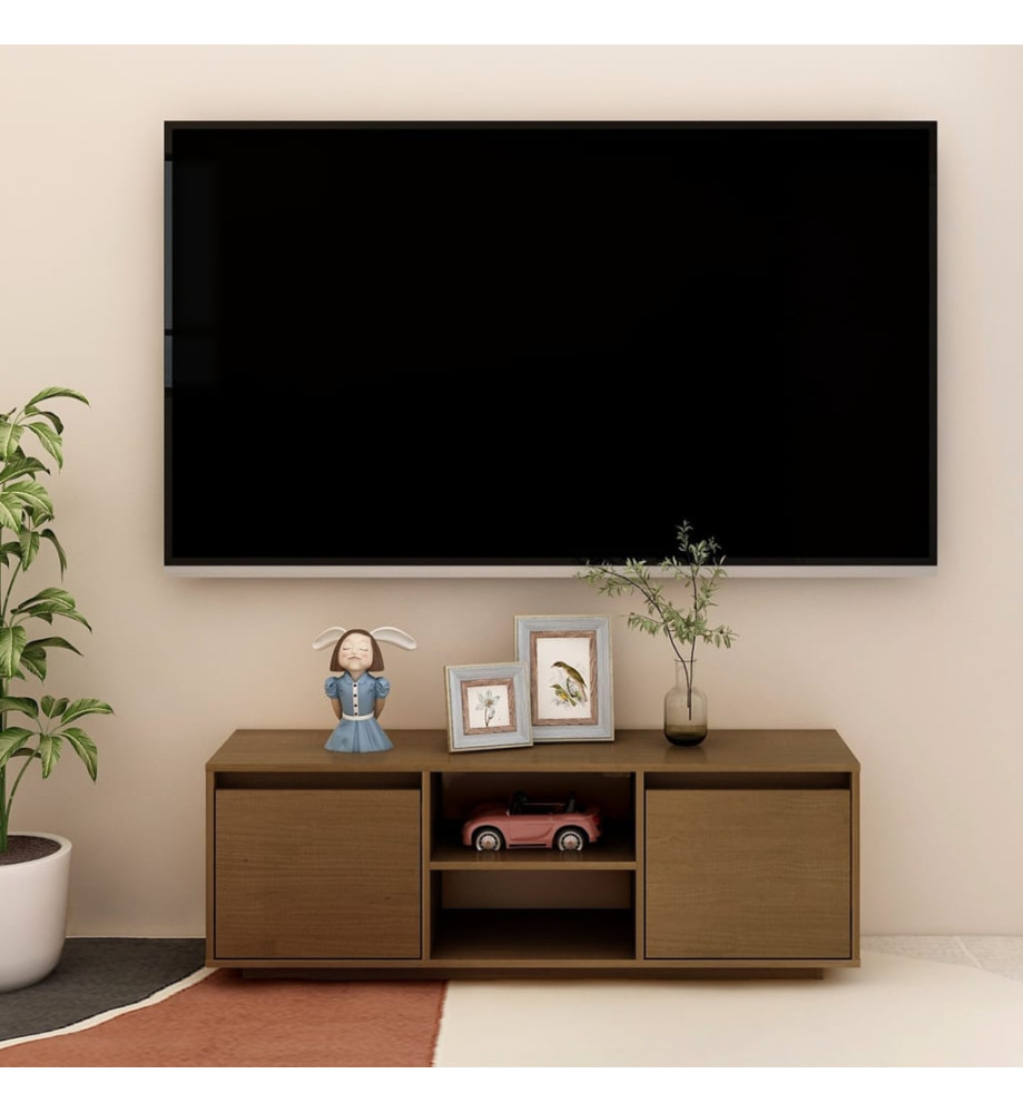 Meuble TV Marron miel 110x30x40 cm Bois de pin massif