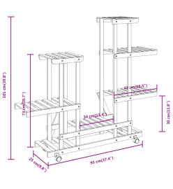 Support à fleurs avec roues 95x25x101 cm bois massif de sapin