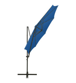 Parasol déporté avec mât et lumières LED Bleu azur 300 cm