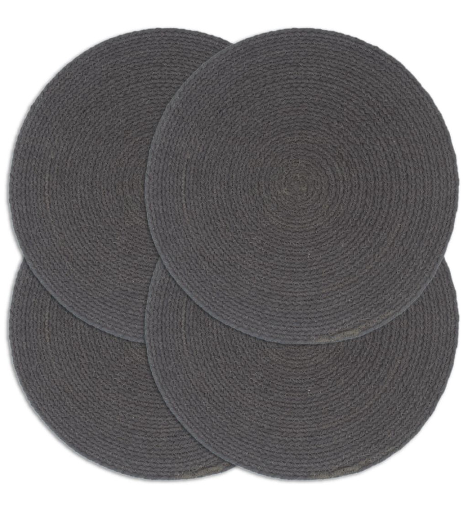 Napperons 4 pcs Gris foncé Plain 38 cm Rond Coton