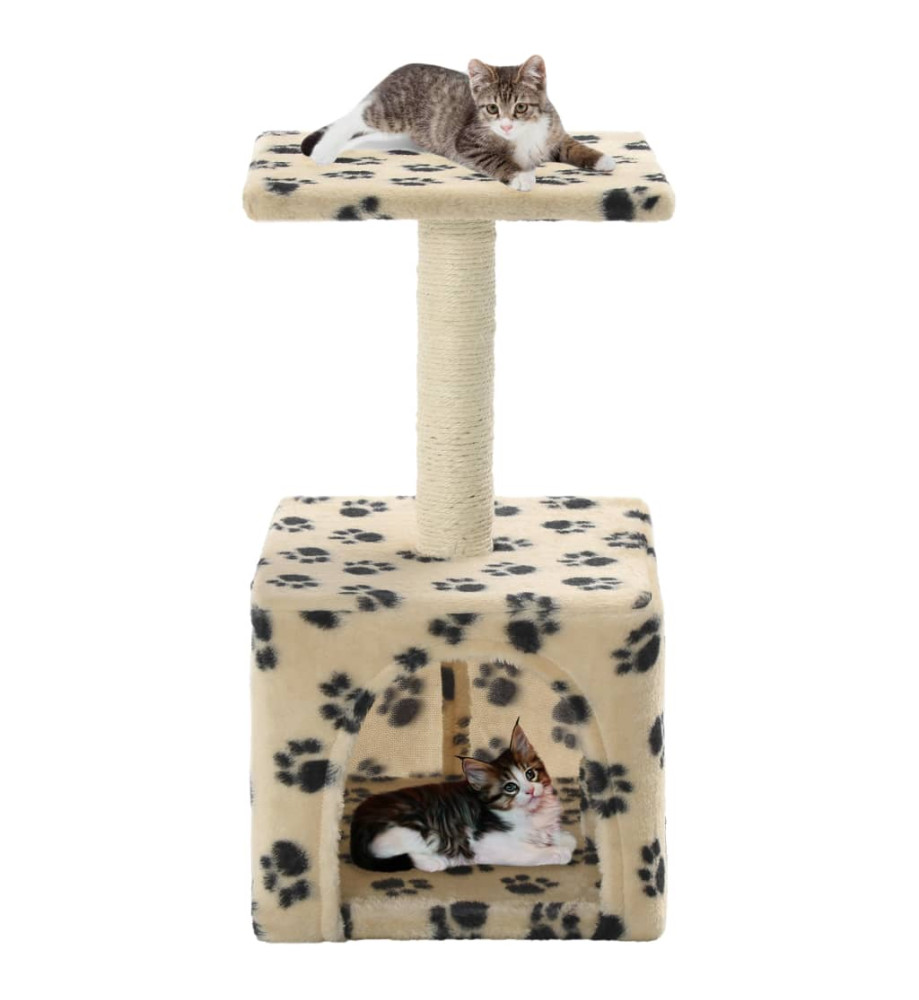 Arbre à chat avec griffoirs en sisal 55 cm Beige Motif de pattes