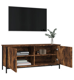 Meuble TV avec portes chêne fumé 102x35x45 cm bois d'ingénierie