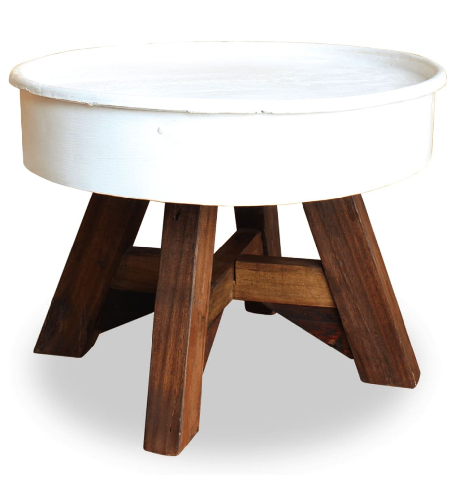 Table basse Bois de récupération massif 60 x 45 cm Blanc