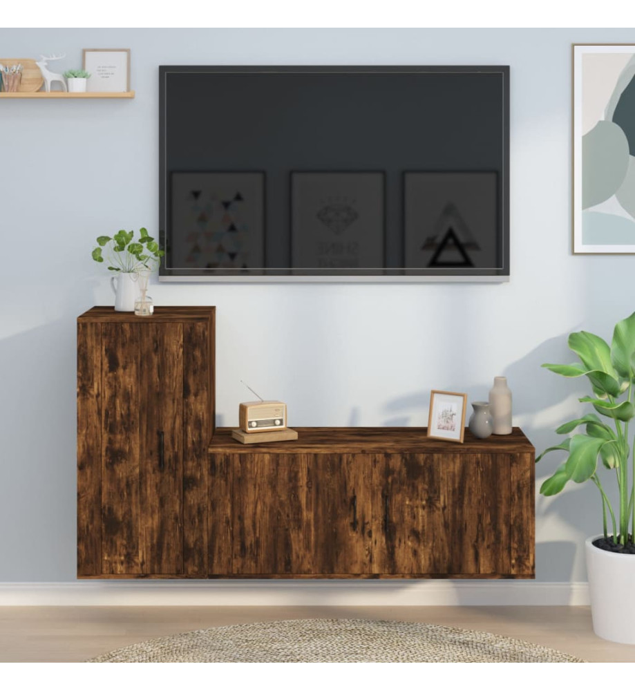 Ensemble de meubles TV 2 pcs Chêne fumé Bois d'ingénierie