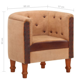 Fauteuil Marron Cuir véritable et bois de manguier massif