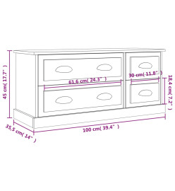 Meuble TV chêne fumé 100x35,5x45 cm bois d'ingénierie