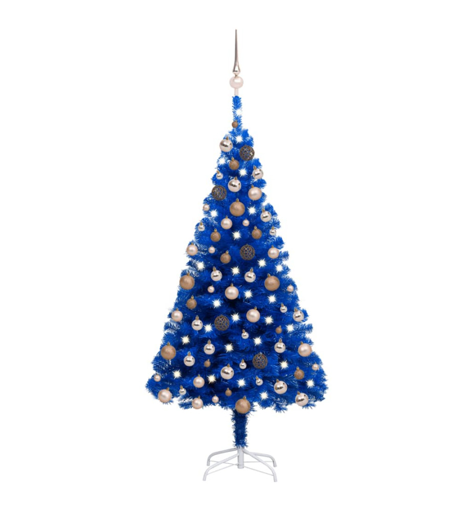 Arbre de Noël artificiel pré-éclairé et boules bleu 180 cm PVC