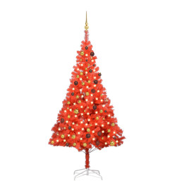 Arbre de Noël artificiel pré-éclairé et boules rouge 210 cm PVC