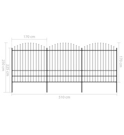 Clôture de jardin à dessus en lance Acier (1,75-2)x5,1 m Noir