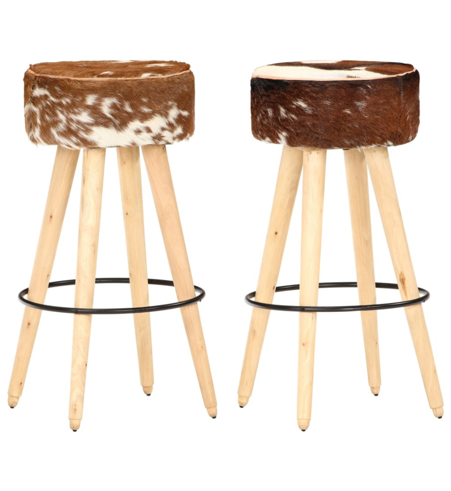 Tabourets de bar lot de 2 cuir véritable et bois de manguier