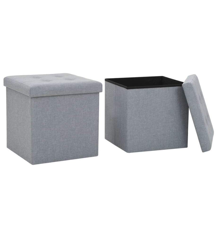 Tabourets de rangement pliables lot de 2 gris clair Faux lin