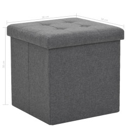 Tabouret de rangement pliable Gris foncé Faux lin