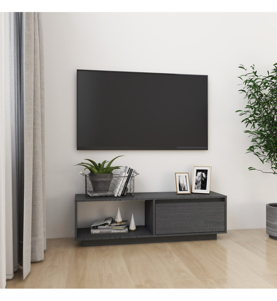 Meuble TV Gris 110x30x33,5 cm Bois de pin massif