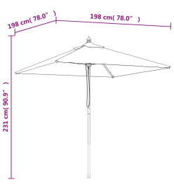 Parasol de jardin avec mât en bois bleu azuré 198x198x231 cm