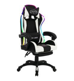 Fauteuil de jeux vidéo avec LED RVB Blanc et noir Similicuir