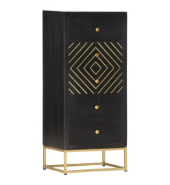 Armoire à tiroirs Noir et doré 45x30x105 cm Bois de manguier