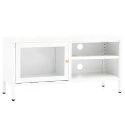 Meuble TV Blanc 90x30x44 cm Acier et verre