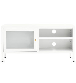 Meuble TV Blanc 90x30x44 cm Acier et verre