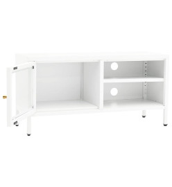 Meuble TV Blanc 90x30x44 cm Acier et verre