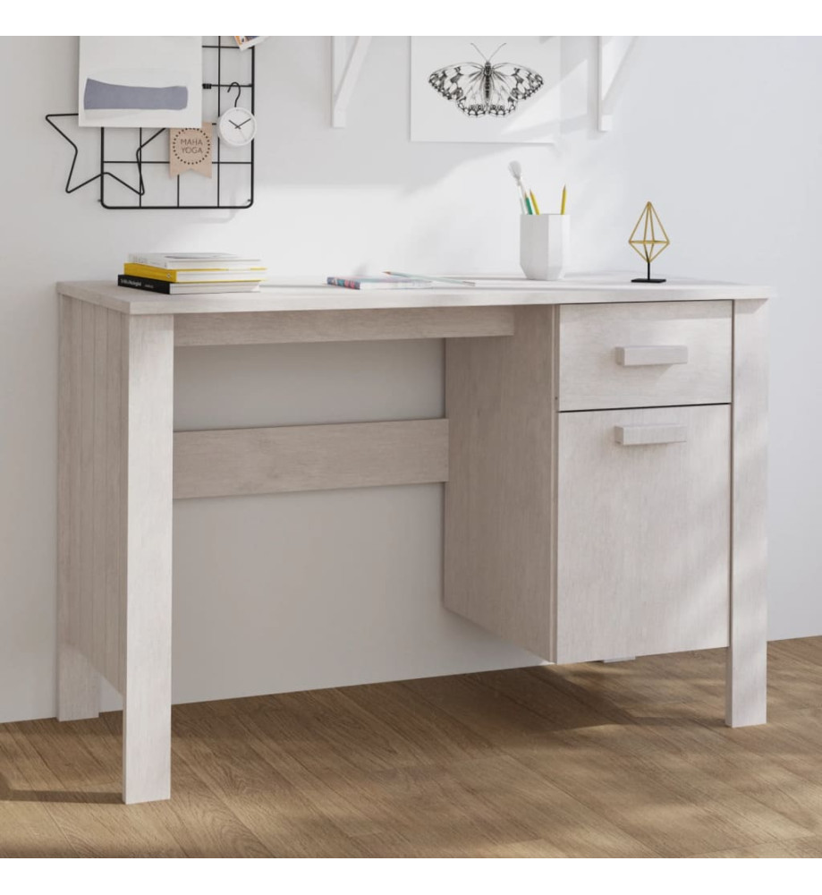 Bureau HAMAR Blanc 113x50x75 cm Bois massif de pin