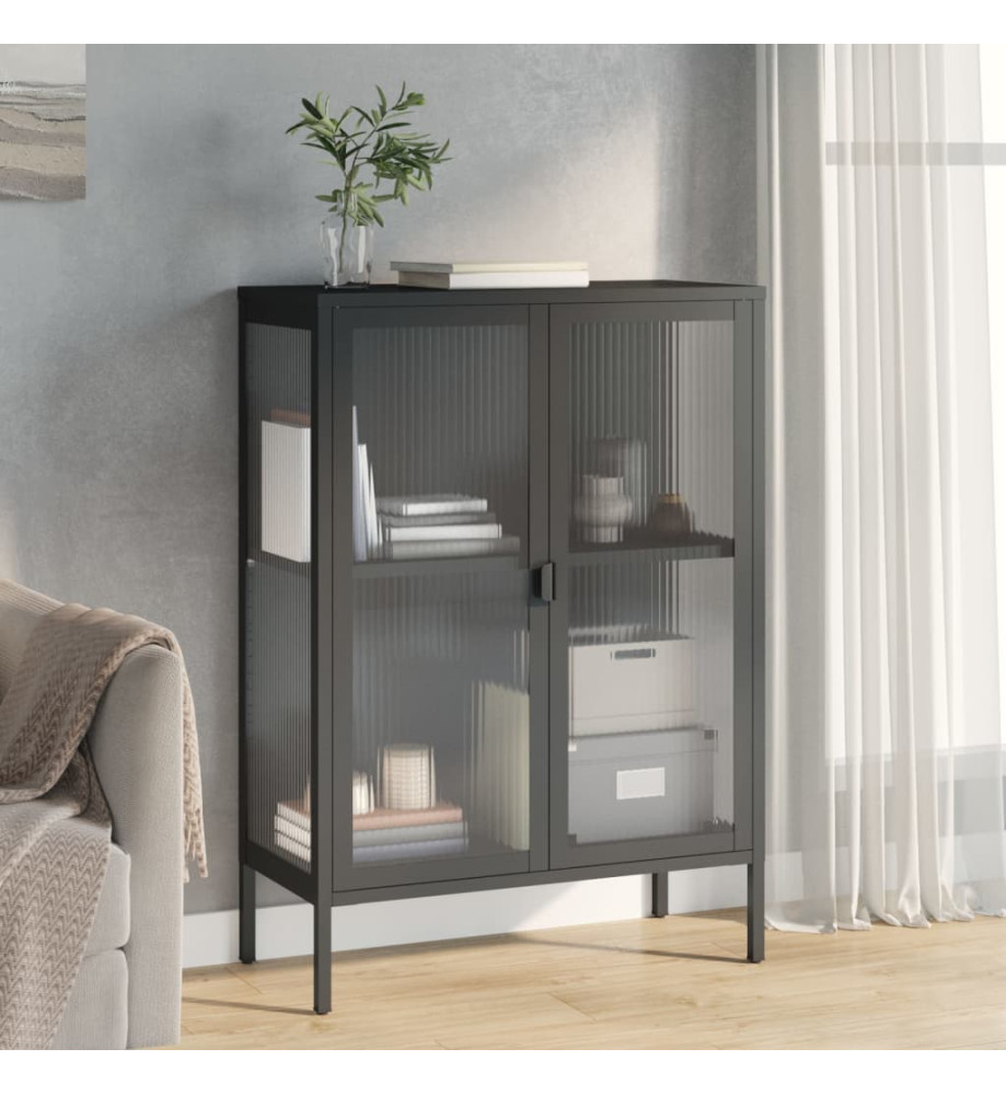Buffet noir 75x35x105 cm verre et acier Buffet noir 75x35x105 cm verre et acier