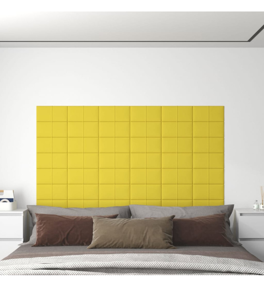 Panneaux muraux 12 pcs Jaune clair 30x15 cm Tissu 0,54 m²