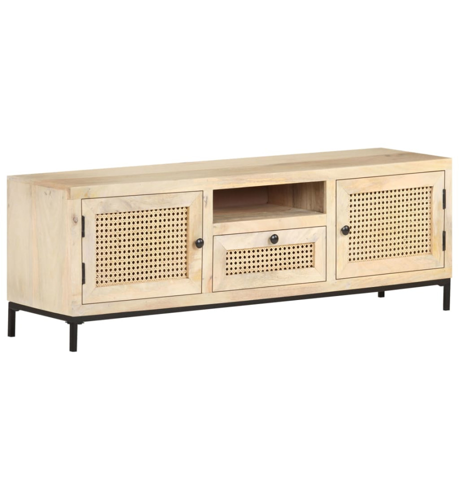 Meuble TV 120x30x40 cm Bois de manguier et canne naturelle