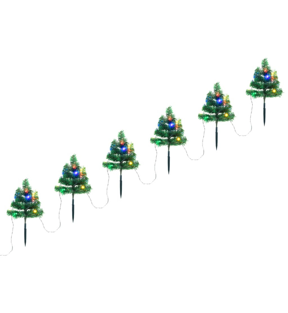 Arbres d'allée de Noël 6 pcs avec LED multicolores 45 cm PVC