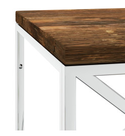 Table basse acier inoxydable et bois massif de récupération