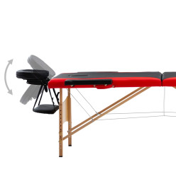 Table de massage pliable 2 zones Bois Noir et rouge