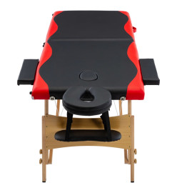 Table de massage pliable 2 zones Bois Noir et rouge