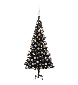 Arbre de Noël artificiel pré-éclairé et boules noir 120 cm PVC