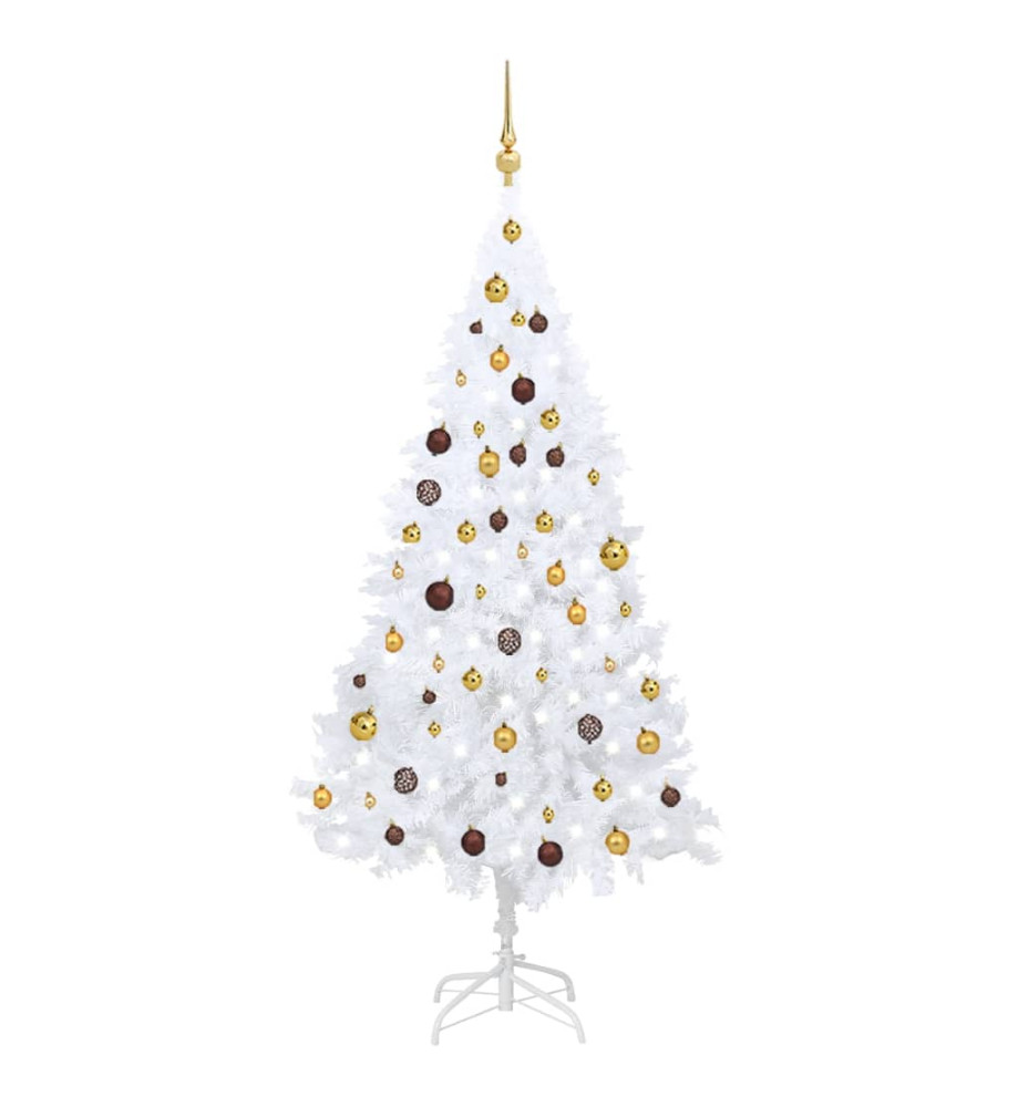 Arbre de Noël artificiel pré-éclairé et boules blanc 180 cm PVC