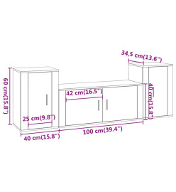 Ensemble de meubles TV 3 pcs Gris béton Bois d'ingénierie