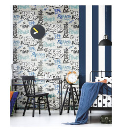 Noordwand Papier peint Friends & Coffee Graffity Print Gris et bleu