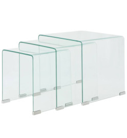 Ensemble de tables gigognes 3 Pièces Verre trempé Transparent