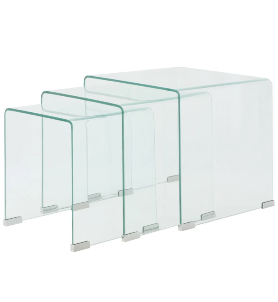 Ensemble de tables gigognes 3 Pièces Verre trempé Transparent