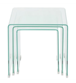 Ensemble de tables gigognes 3 Pièces Verre trempé Transparent