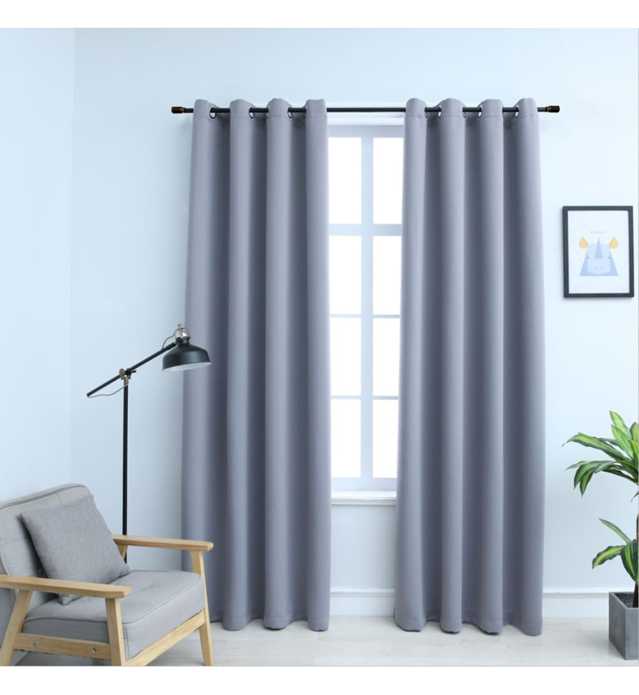 Rideaux occultants avec anneaux en métal 2 pcs Gris 140x245 cm