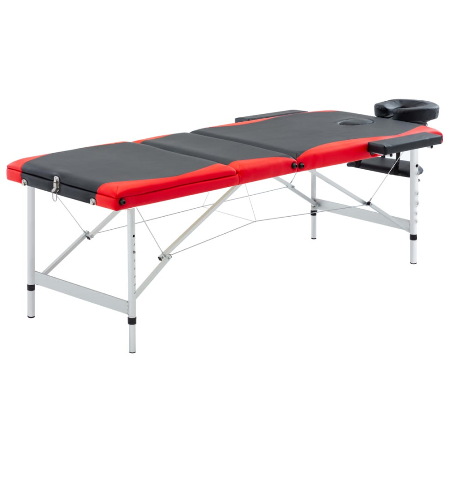 Table de massage pliable 3 zones Aluminium Noir et rouge