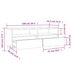 Meuble TV gris béton 100x34,5x44,5 cm bois d'ingénierie