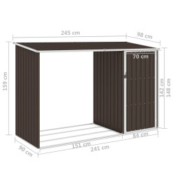 Abri à bois de jardin Marron 245x98x159 cm Acier galvanisé